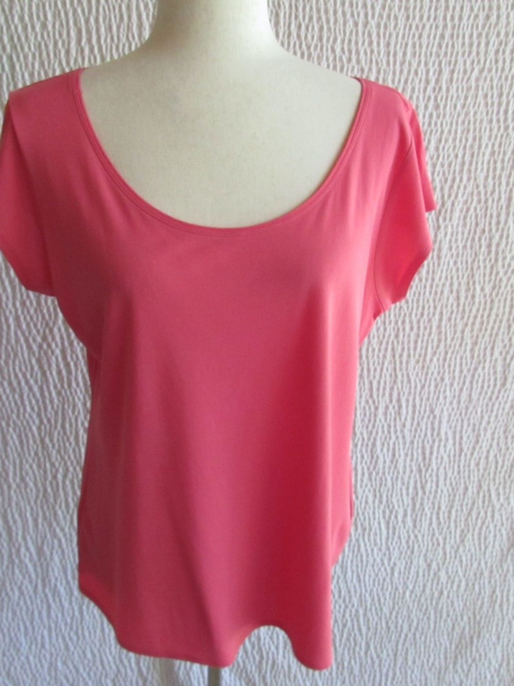Eileen Fisher Solid Pink Top L 100 Silk Jersey Shell Shirt Short Sleeve